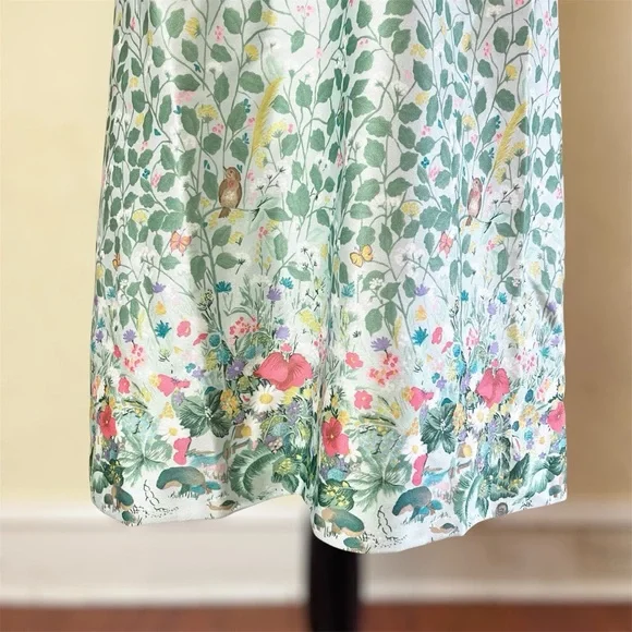 Vintage 1970s LF Petites Women's 6 Green Floral Whimsical Border Hem Belt Dress - Picture 5 of 11